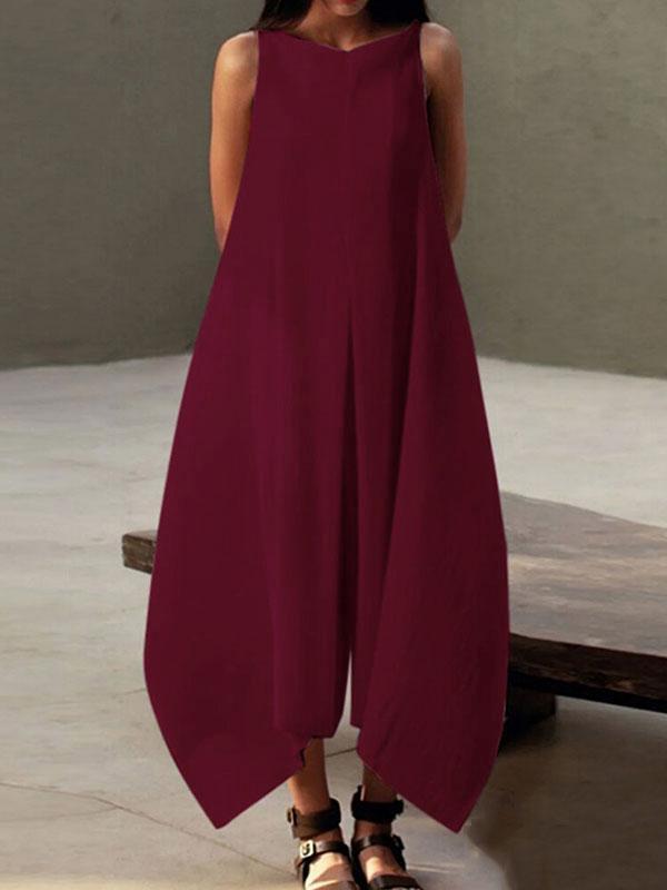 Loose Sleeveless Solid Color V-Neck Maxi Dresses Product Image