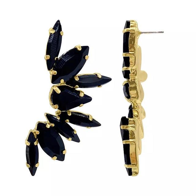 Adornia 14k Gold Plated Black Crystal Petal Climber Stud Earrings, Womens Product Image