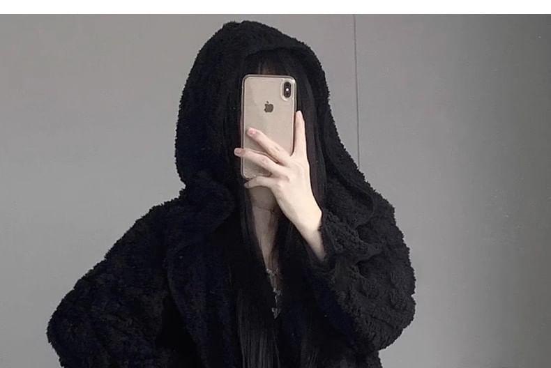 Plain Hooded Fleece Sashed Midi Robe Product Image