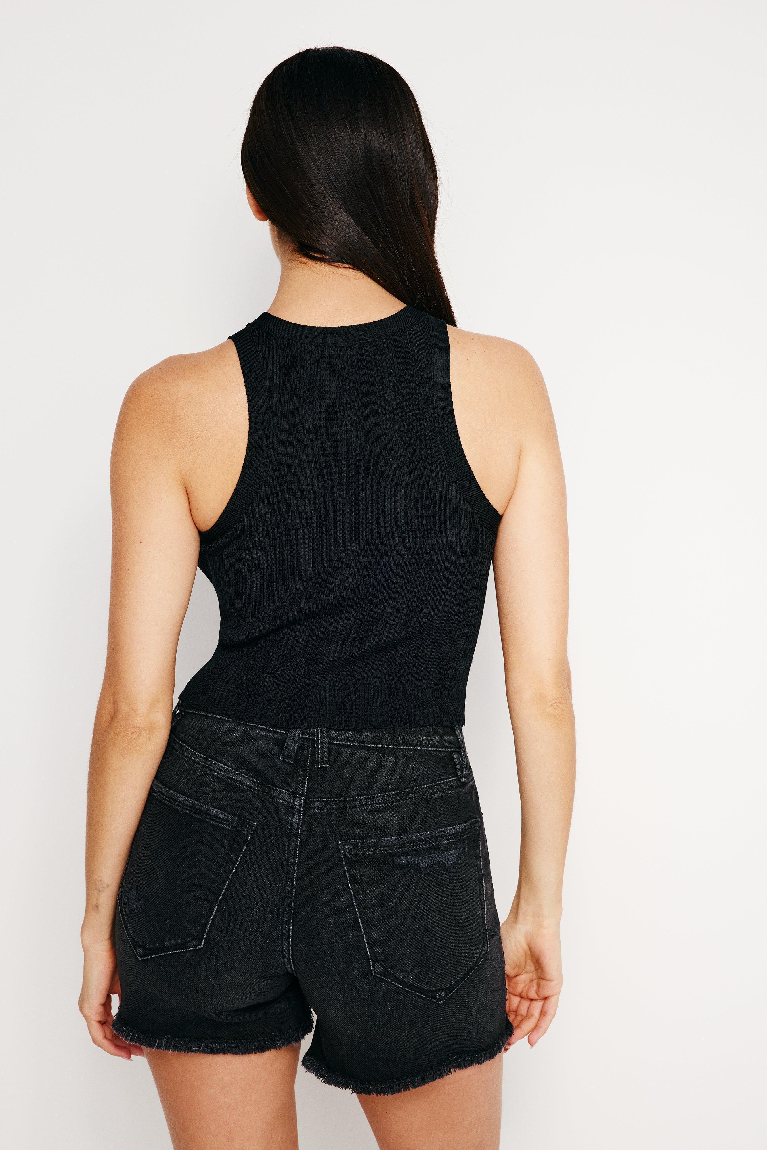 RIBBED KNIT CROPPED TANK TOP | BLACK001 Product Image