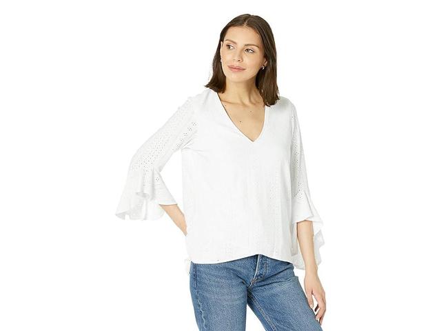 Vince Camuto Flutter Sleeve V-Neck Eyelet Top (Ultra ) Women's Clothing Product Image