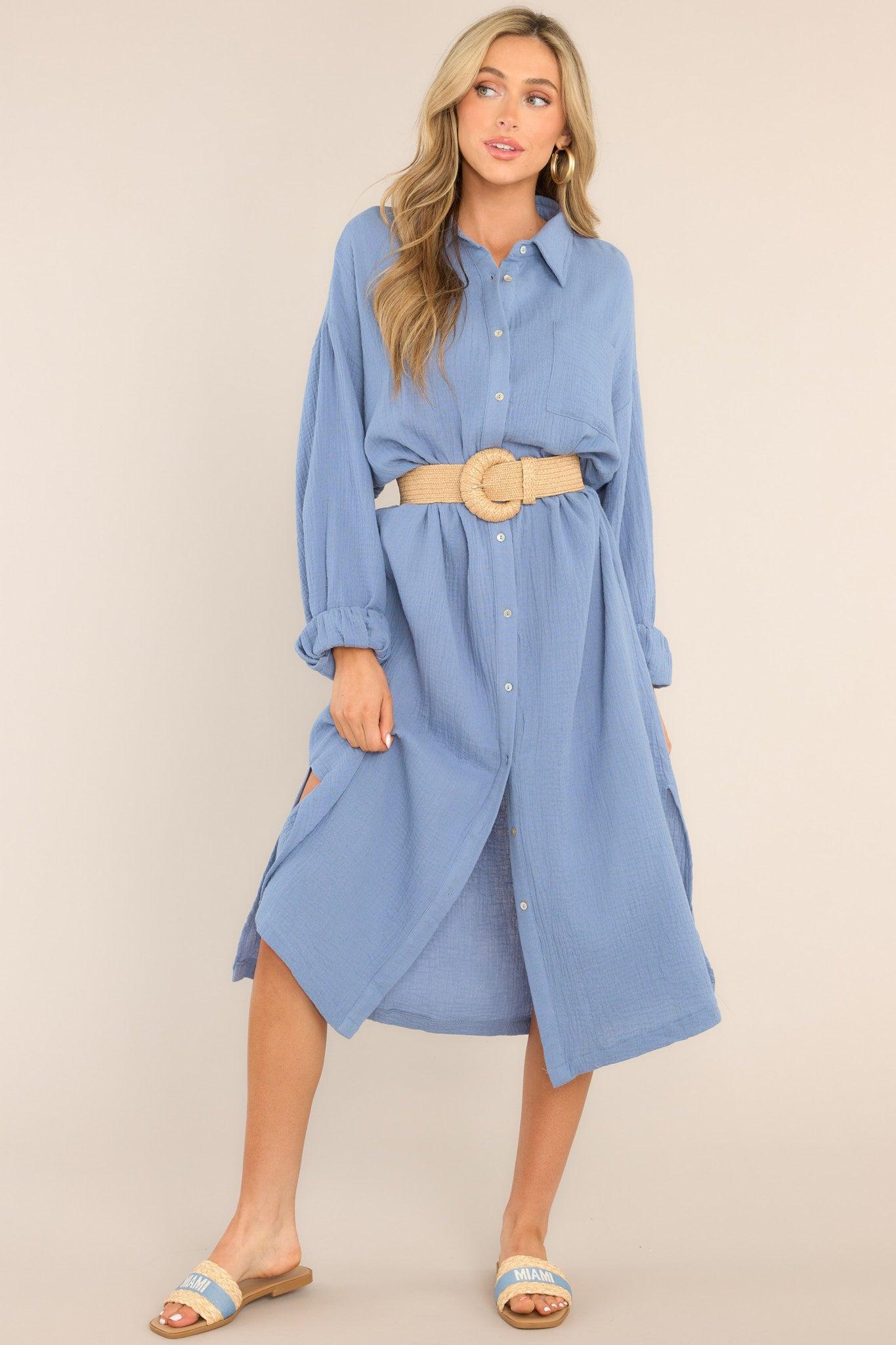 Aura Somewhere Up Above Blissful Blue Midi Dress Product Image