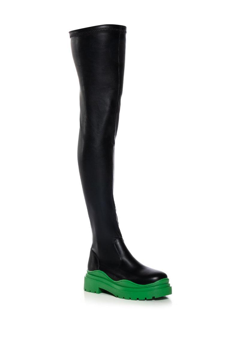 AZALEA WANG CENTERPIECE 4 WAY STRETCH BOOT IN GREEN Product Image