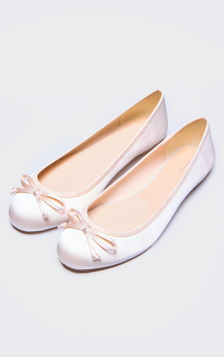 Cream Satin Round Toe Bow Detail Ballet Flats Product Image