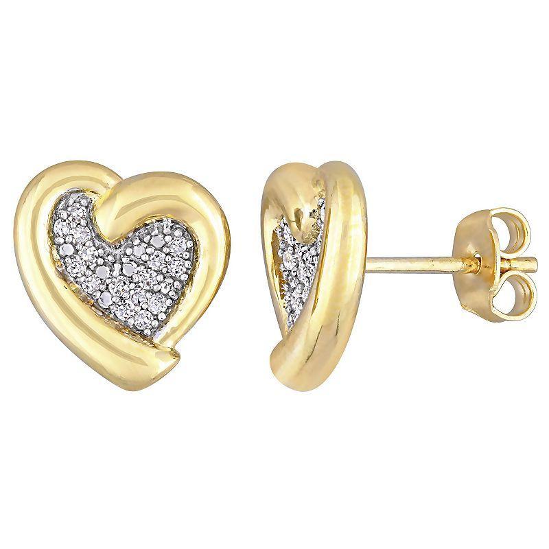 Stella Grace 18k Gold Over Sterling Silver 1/6 Carat T.W. Diamond Heart Stud Earrings, Womens, White Product Image