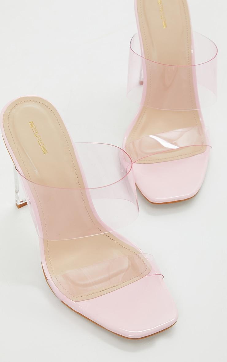 Pink Wide Fit Tinted Clear Twin Strap Mule Heels Product Image