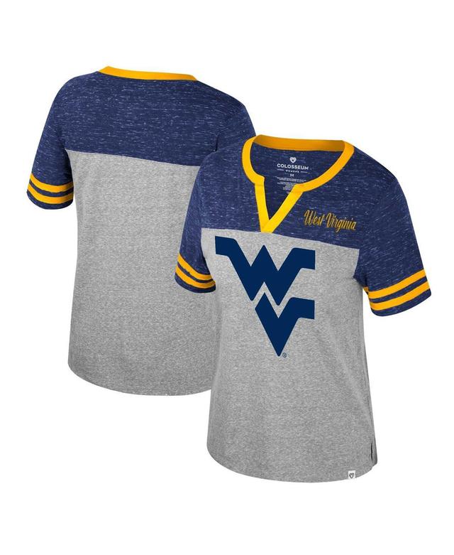 Womens Colosseum Heather Gray West Virginia Mountaineers Kate Colorblock Notch Neck T-Shirt Product Image