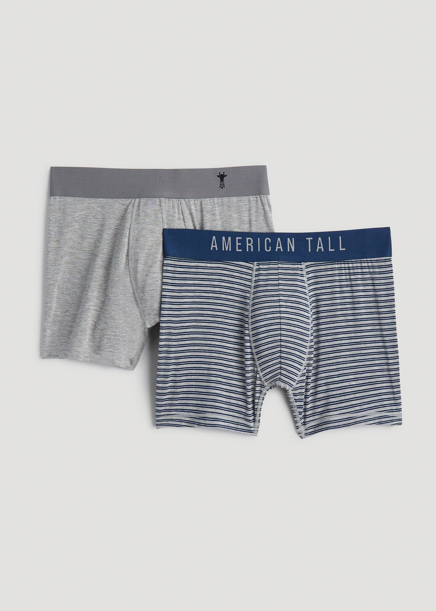 Micro Modal Extra-Long Boxer Briefs in Navy Stripe & Light Grey Mix (2-Pack) Product Image