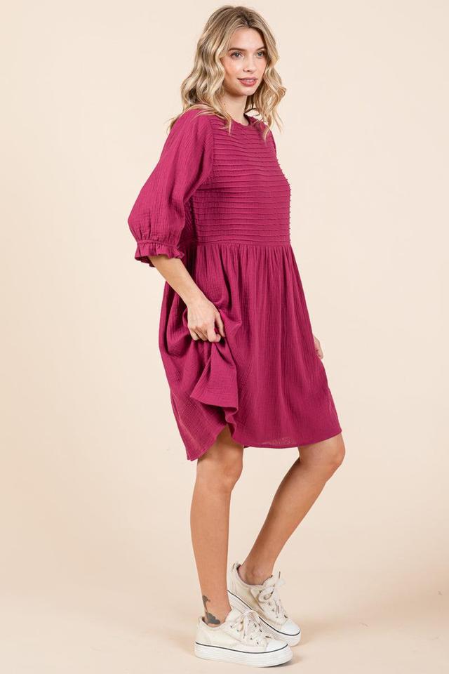 Double Gauze Peasant Sleeve Pintucked Boho Dress Product Image