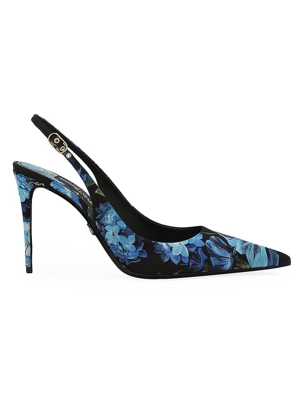 Womens 90MM Floral Silk-Blend Slingback Pumps Product Image