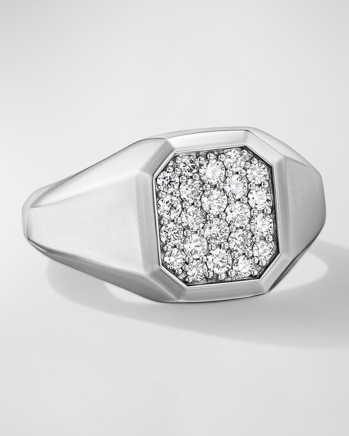 Men's Streamline Signet Ring with Diamonds in Silver, 14mm Product Image