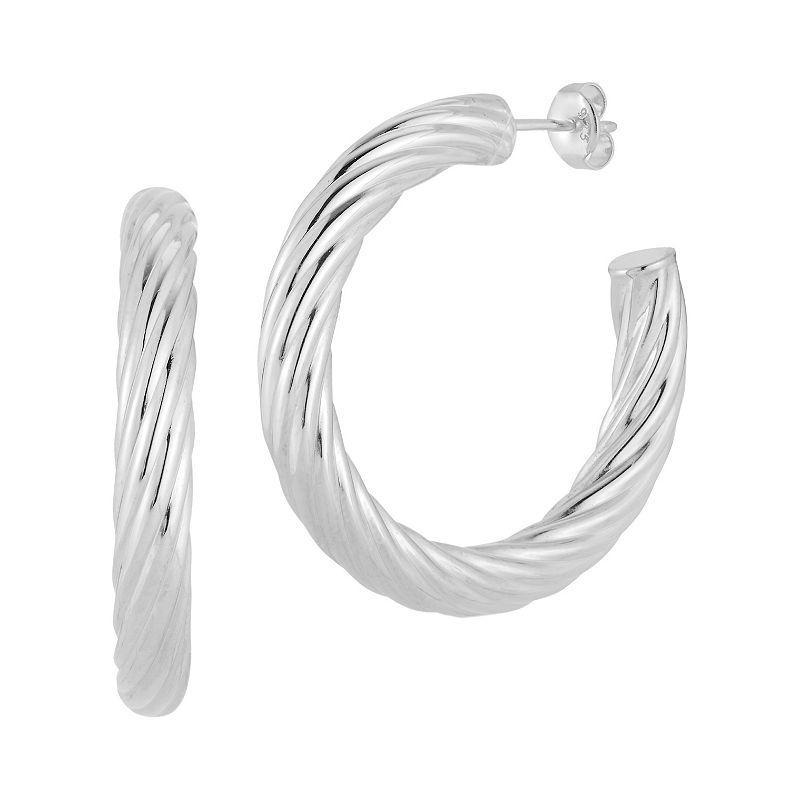 Sunkissed Sterling Sterling Silver Twist Hollow Tube Hoop Earrings, Womens, Silver Tone Product Image