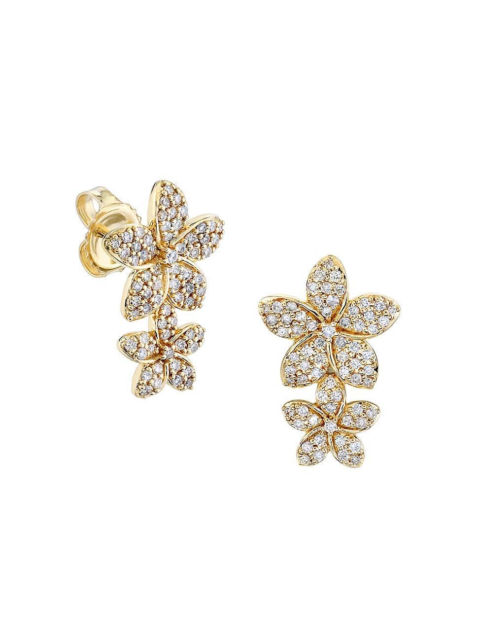 Womens Double Plumeria 14K Gold & Diamond Earrings Product Image