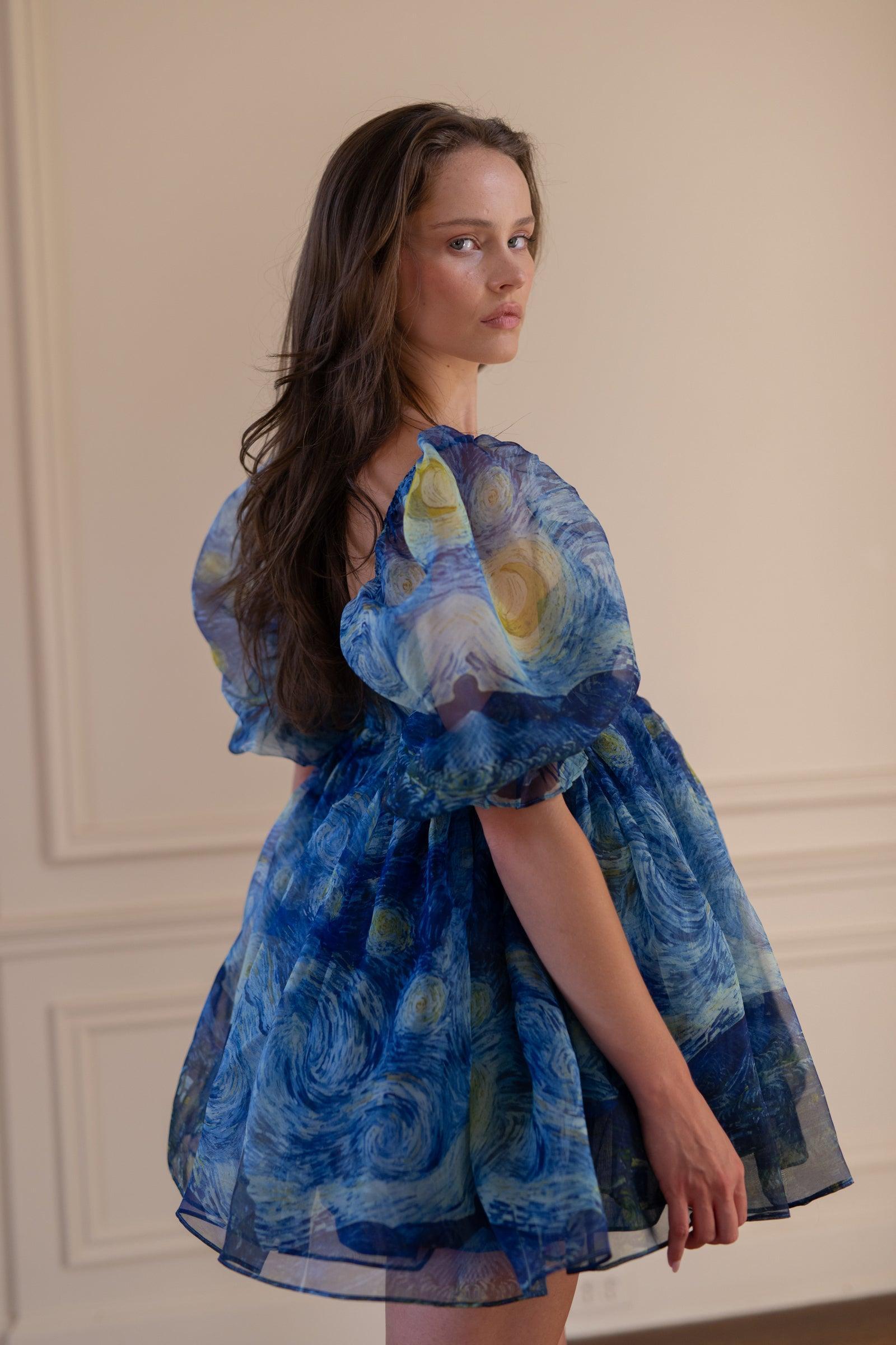 The Starry Night Silk Puff Dress Product Image