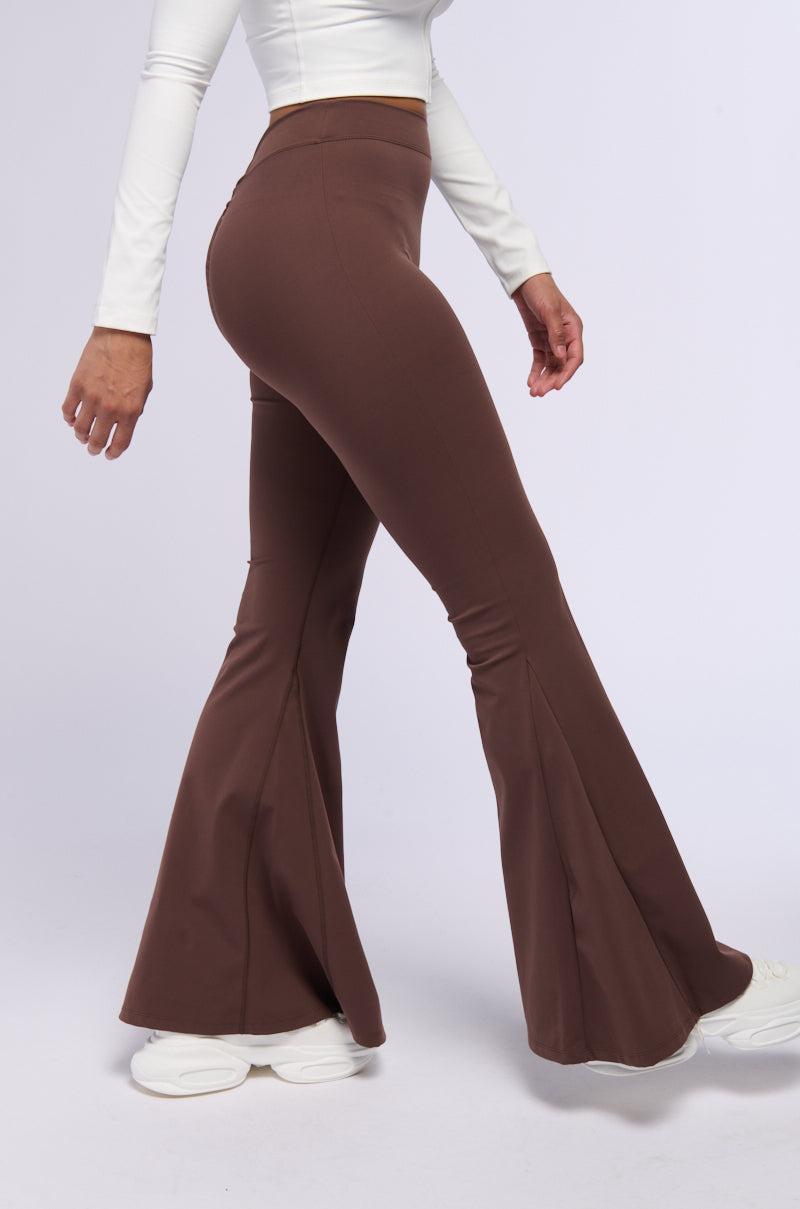 ON THE RUN RUCHED BACK FLARE LEGGING IN BROWN Product Image