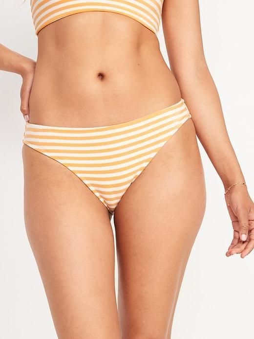 Low-Rise Striped Terry Classic Bikini Swim Bottoms Product Image