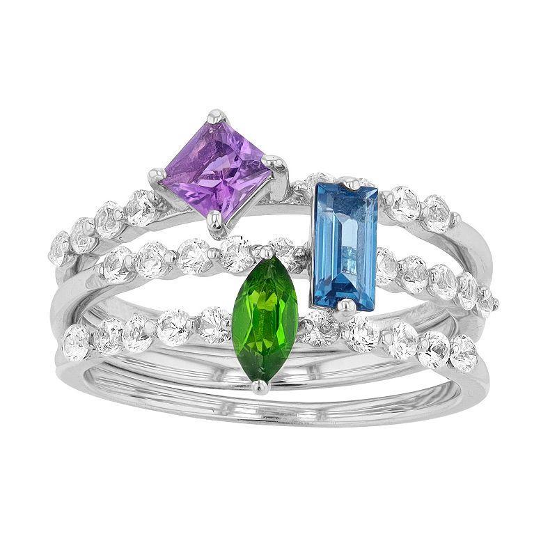 Sterling Silver Gemstone & Lab-Created White Sapphire Stack Ring Set, Womens Product Image