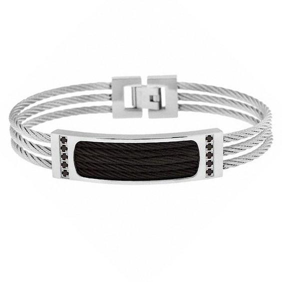 Men's 1/5 CT. T.w. Black Diamond Cable Bracelet in Two-Tone Stainless Steel Product Image