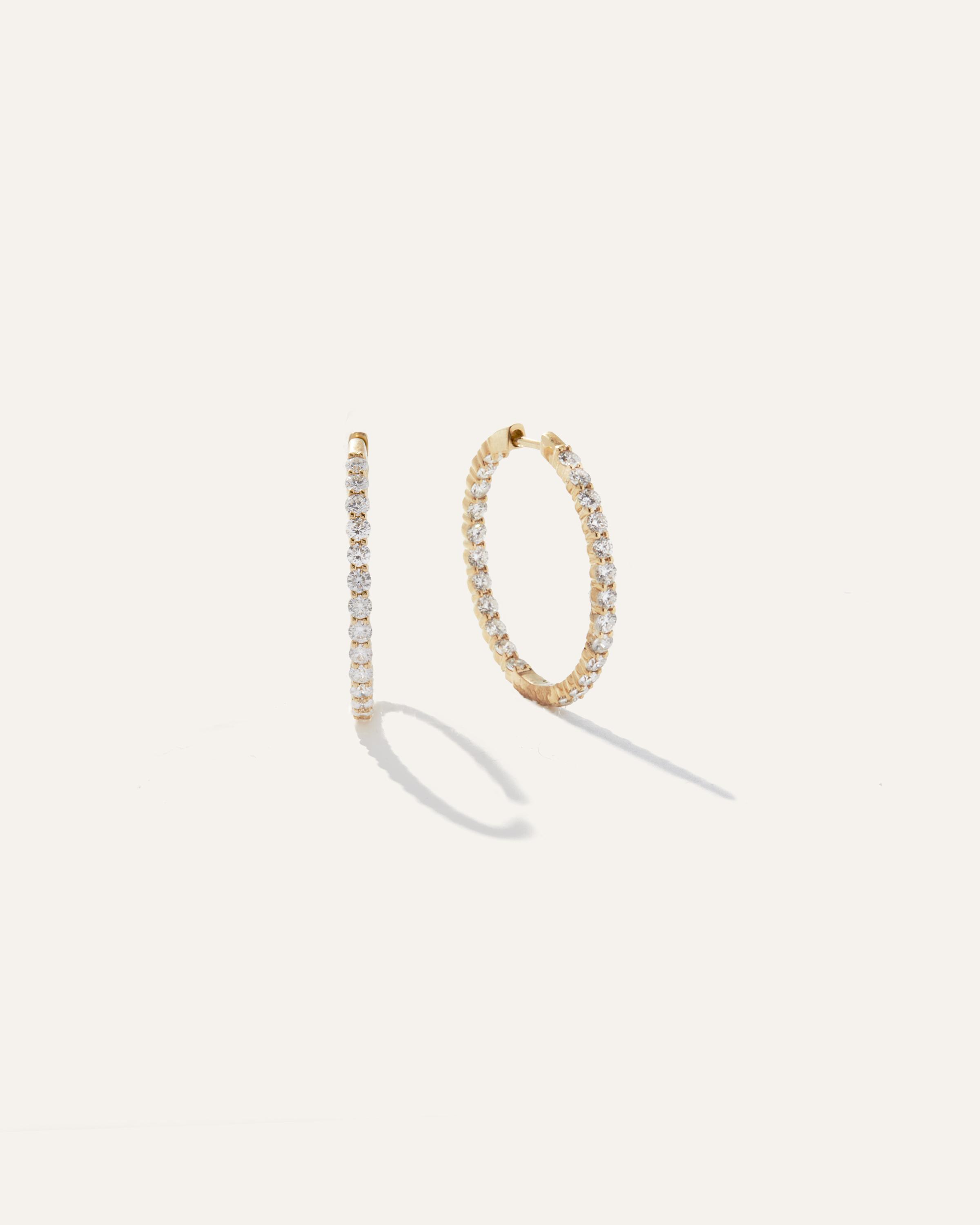 14k Gold Diamond Thin Shared Prong Eternity Hoops Product Image