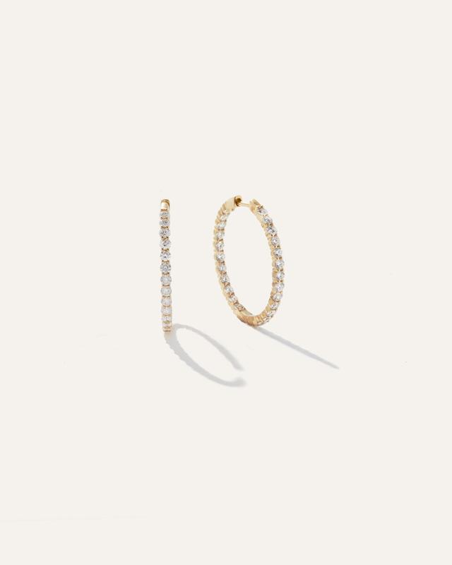 14k Gold Diamond Thin Shared Prong Eternity Hoops Product Image