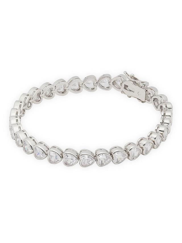 Womens Silvertone & Cubic Zirconia Heart Tennis Bracelet Product Image