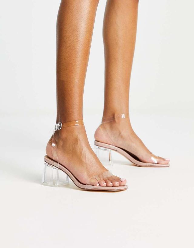 Truffle Collection clear heeled sandals in beige Product Image