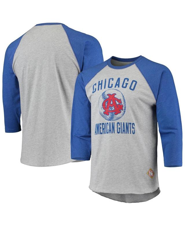 Mens Stitches Heather Gray Chicago American Giants Negro League Wordmark Raglan 3/4 Sleeve T-shirt - Heathered Gray Product Image