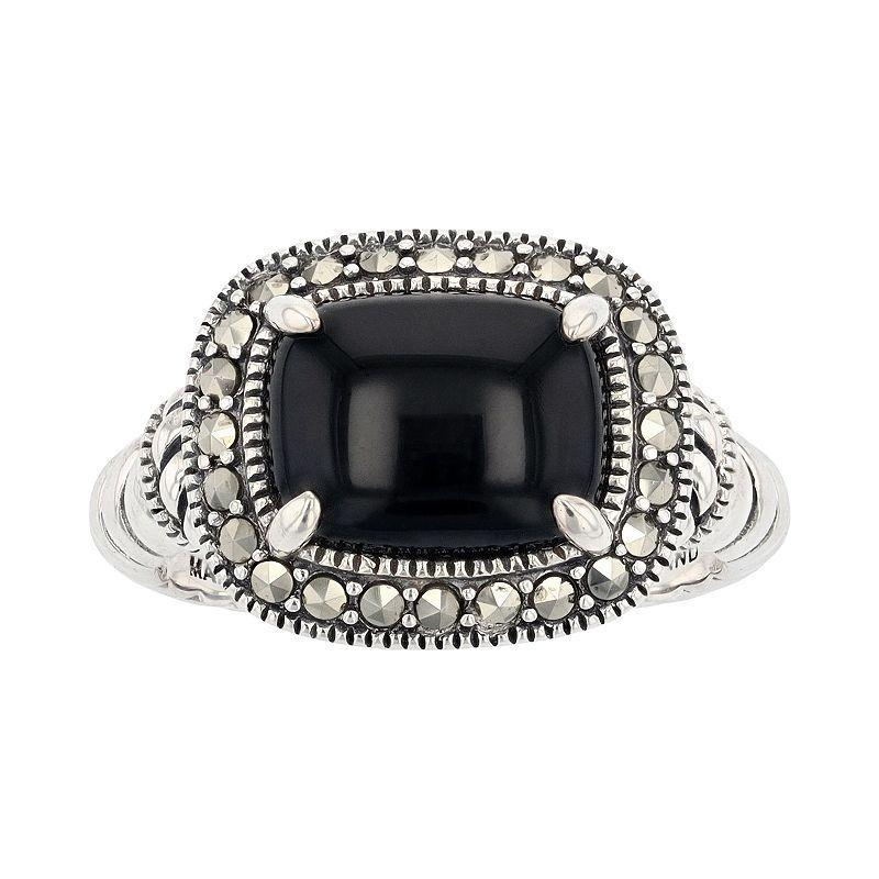 Lavish by TJM Sterling Silver Black Onyx & Marcasite Cushion Ring, Womens Product Image