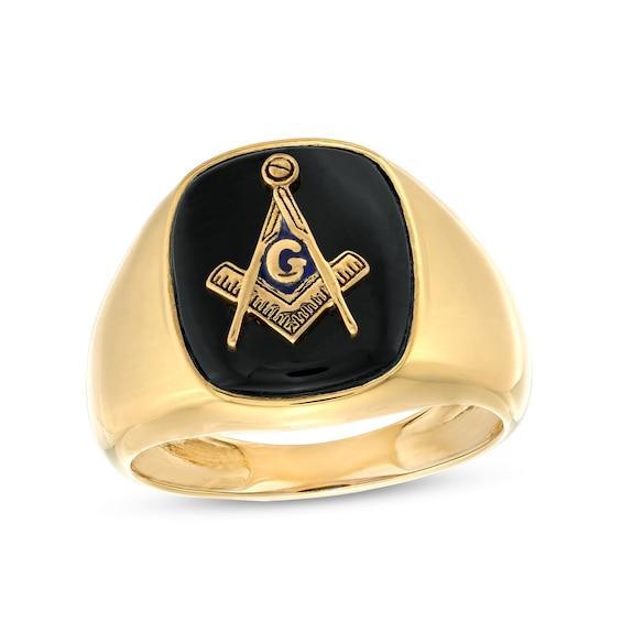 Men's Onyx Masonic Signet Ring in 10K Gold Product Image