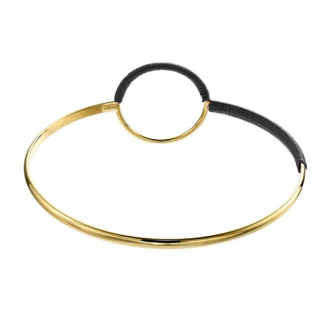 14k Yellow Gold Plated and Thread Circle Bangle Bracelet, Womens Gold Tone Black Product Image