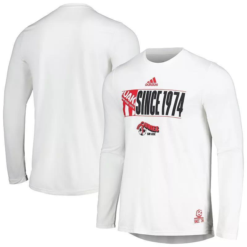 Mens adidas White San Jose Earthquakes 2024 Jersey Hook AEROREADY Long Sleeve T-Shirt Product Image