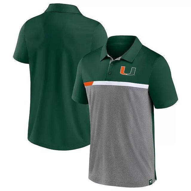 Mens Fanatics Branded Hunter /Heathered Gray Miami Hurricanes Split Block Color Block Polo Product Image