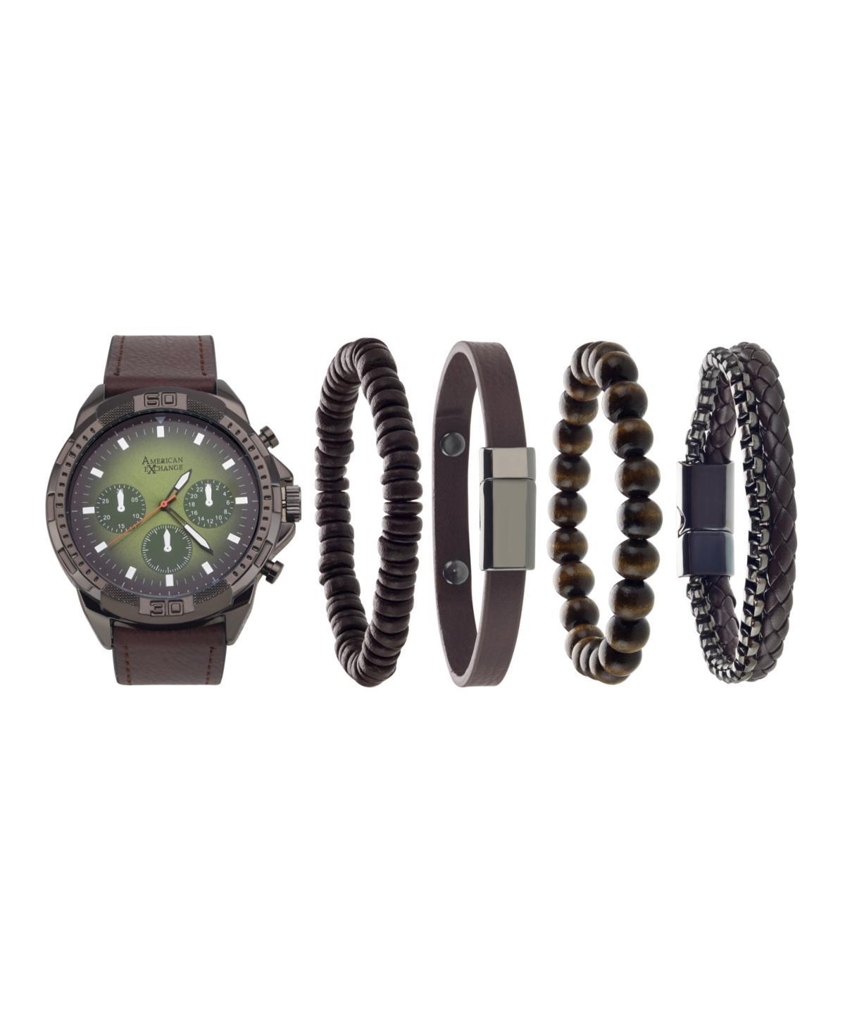 American Exchange Mens Analog 4-Piece Watch & Bracelet Set Brown Product Image