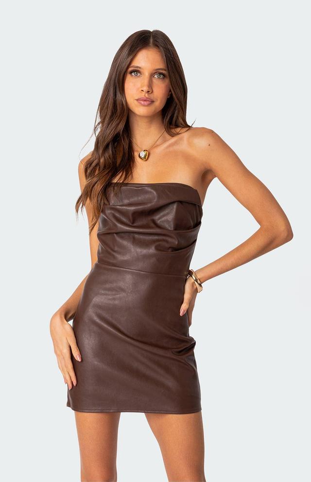 Edikted Women's Draped Faux Leather Mini Dress Product Image