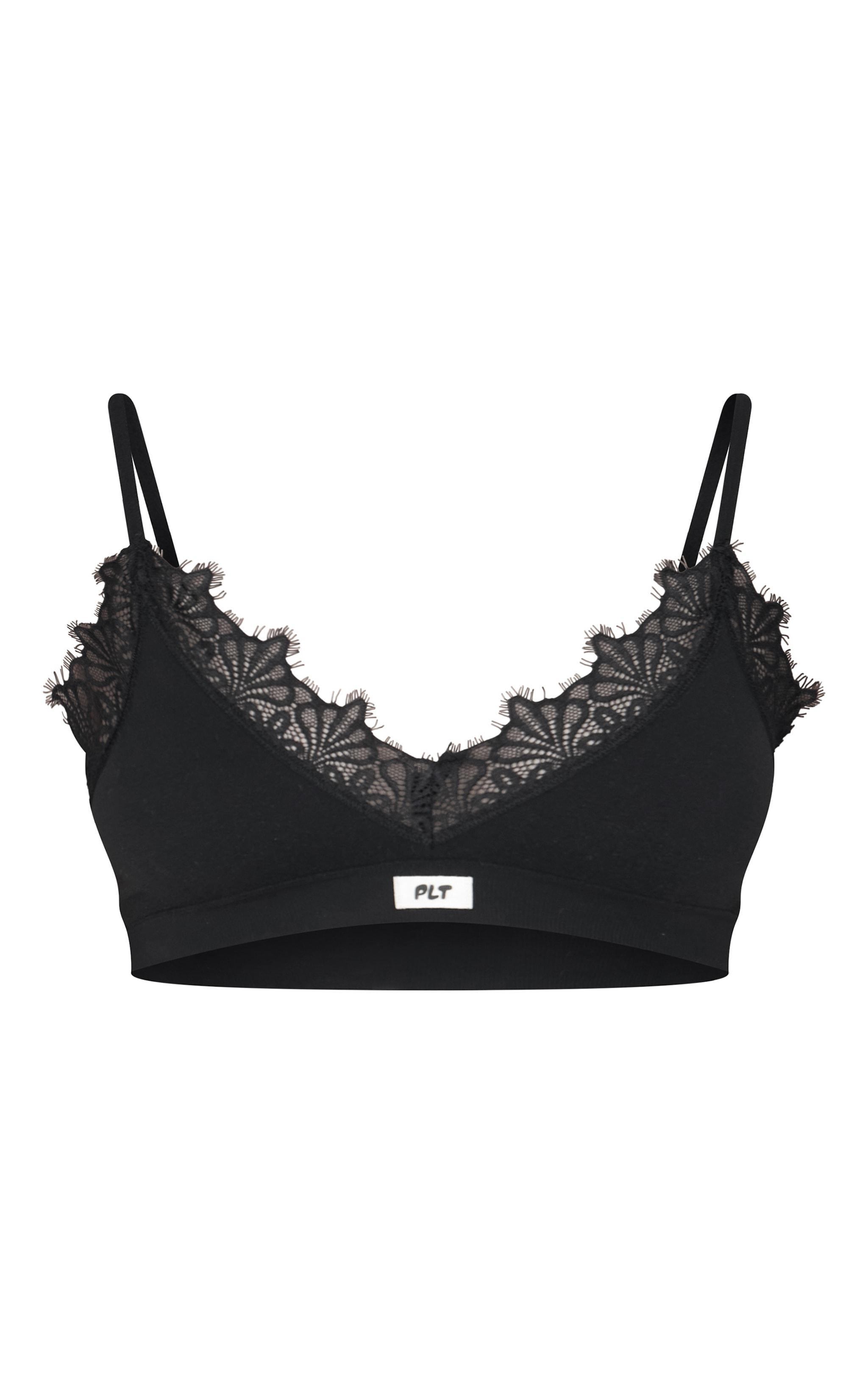 PRETTYLITTLETHING Black Badge Lace Trim Bra Product Image