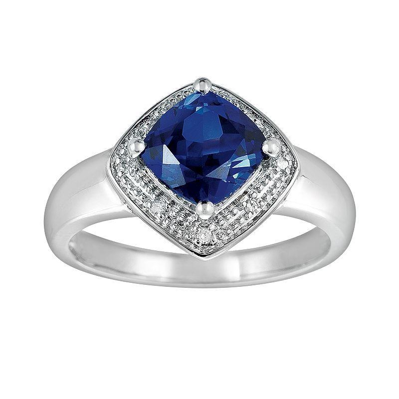 Sterling Silver Lab-Created Sapphire and Diamond Accent Ring, Womens Blue Product Image