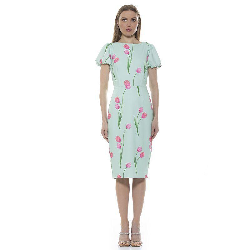 Womens ALEXIA ADMOR Odette Midi Sheath Dress Green Floral Product Image