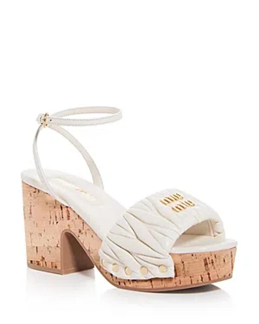 Quilted Leather Ankle-strap Platform Sandals In Bianco product image