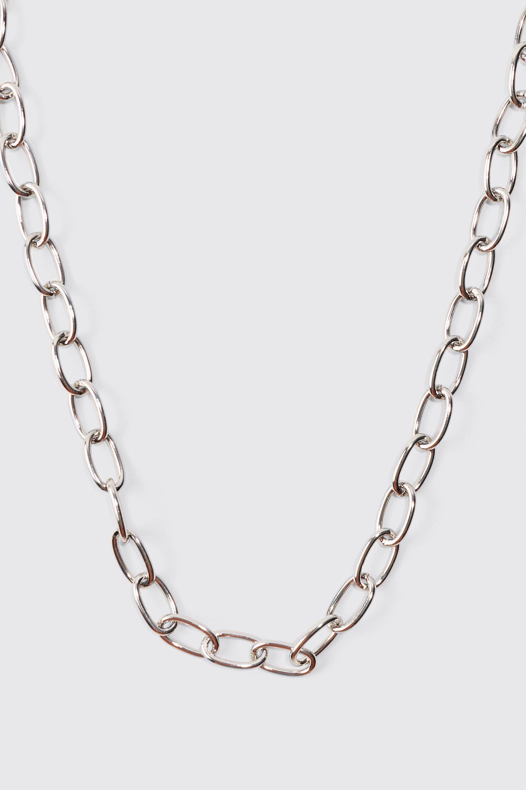 Short Chunky Metal Chain Necklace In Silver | boohooMAN USA Product Image