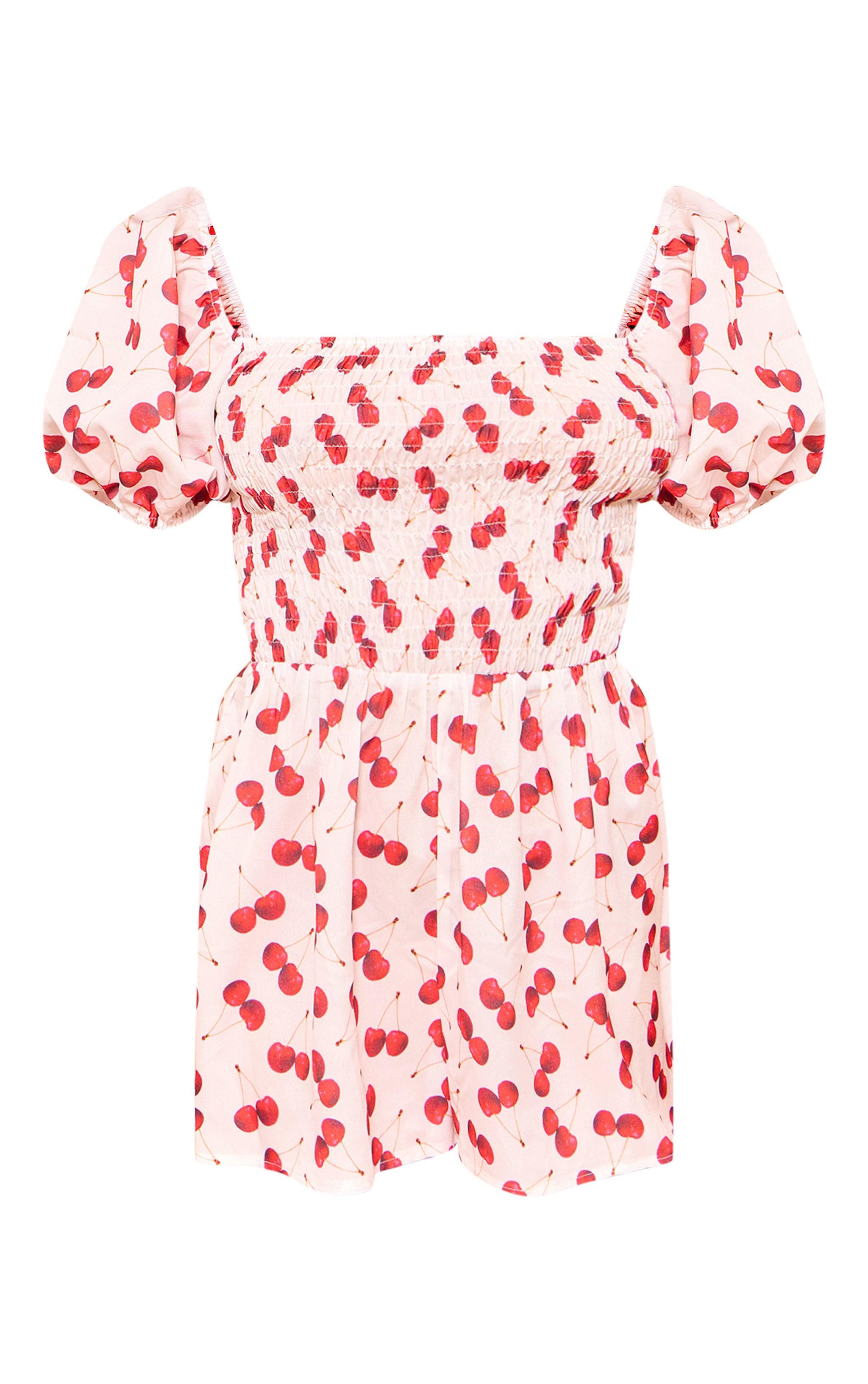 Petite White Backless Cherry Print Romper Product Image