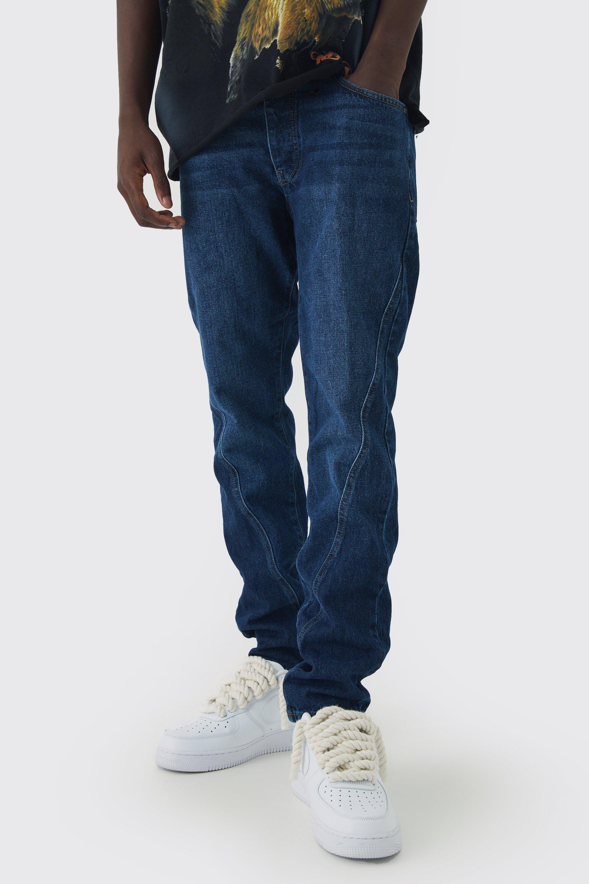 Mens Blue Slim Fit Seam Detail Jeans, Blue Product Image