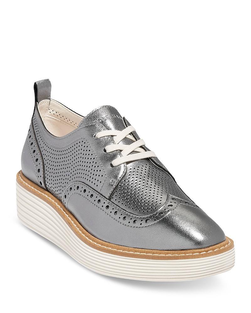 Cole Haan Womens Lace Up Platform Brogue Wingtip Oxford Flats Product Image