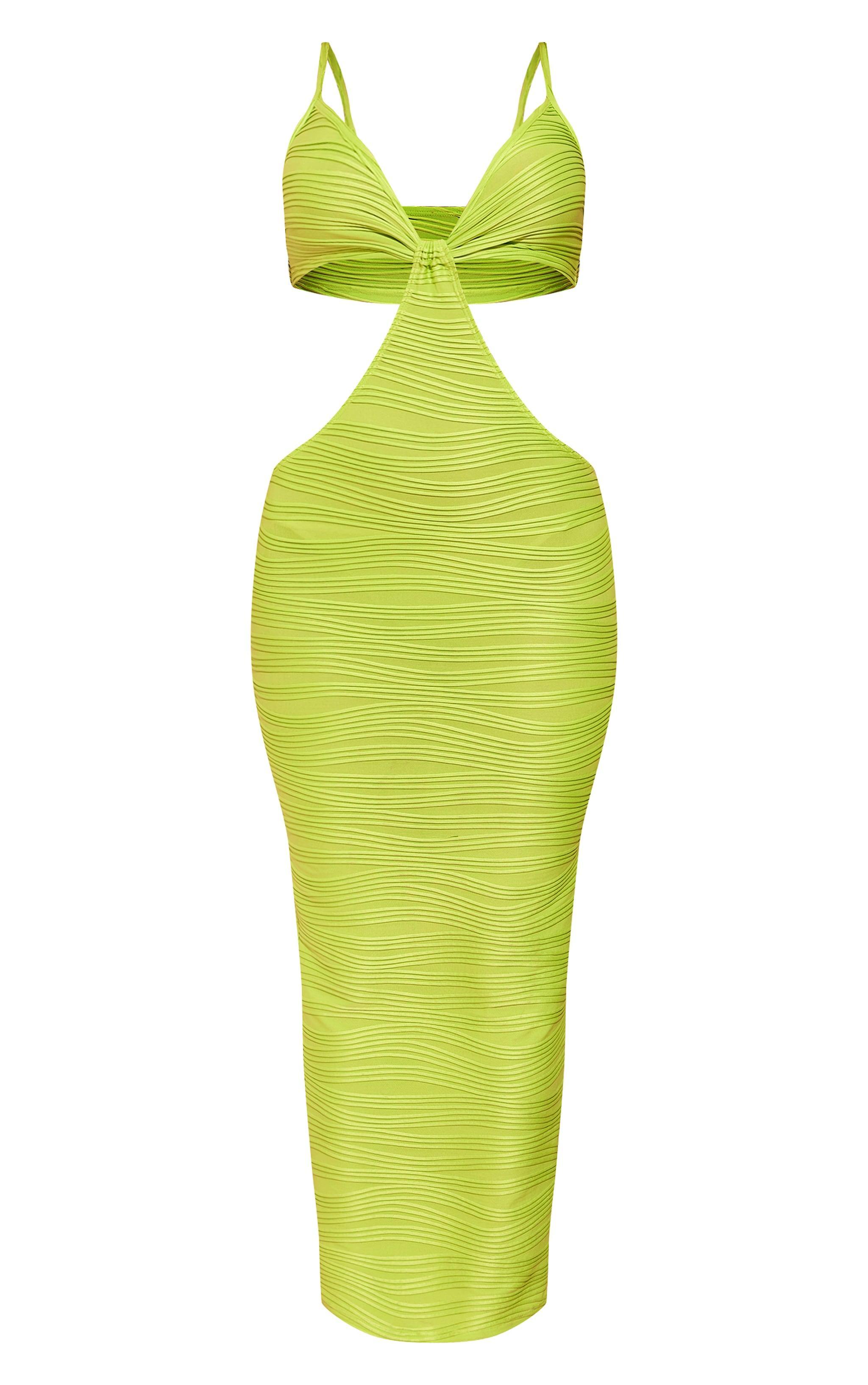 Lime Textured Cut Out Knot Detail Strappy Midaxi Dress Product Image