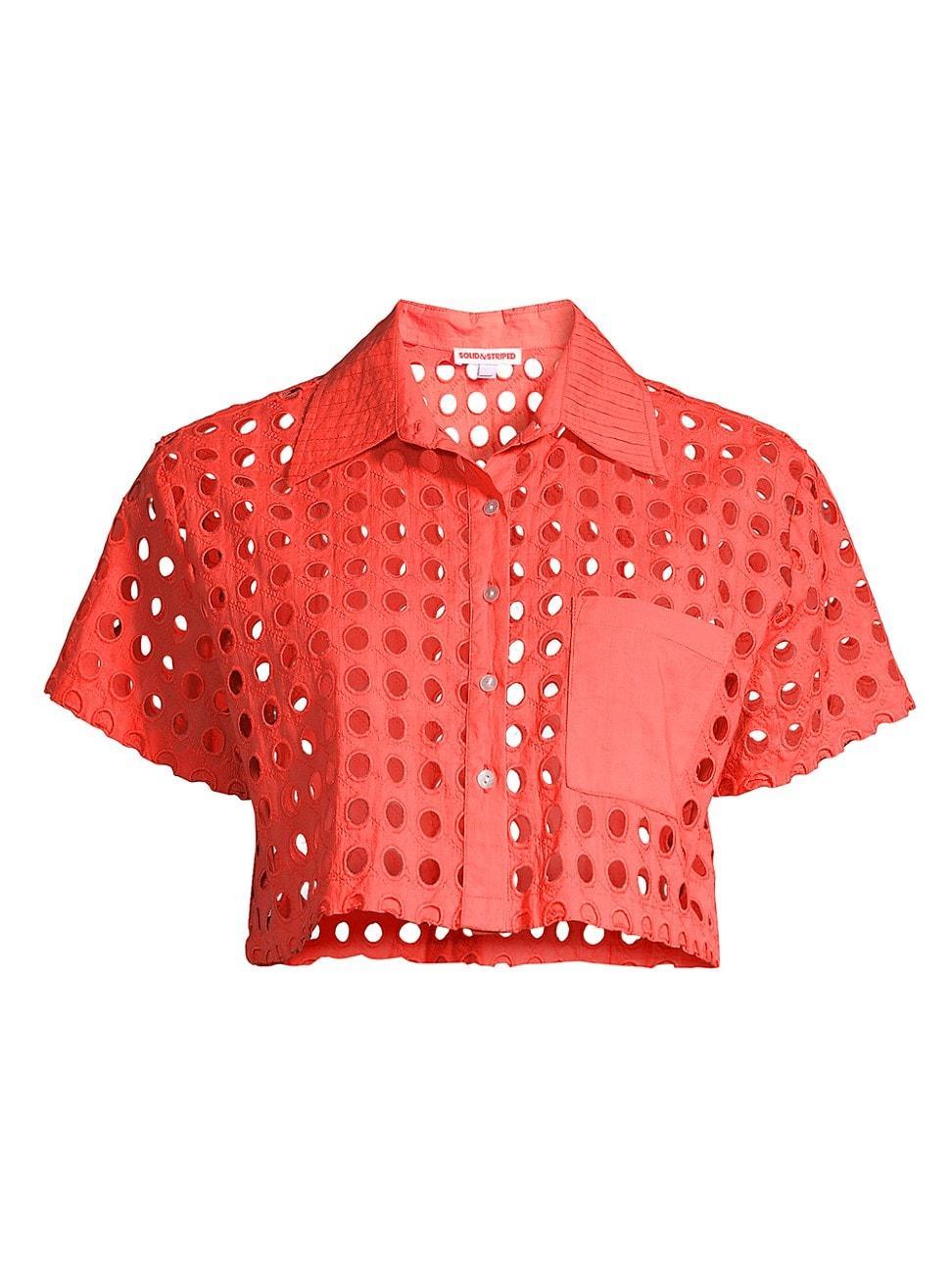 Womens The Cabana Cotton Eyelet Cropped Shirt Product Image