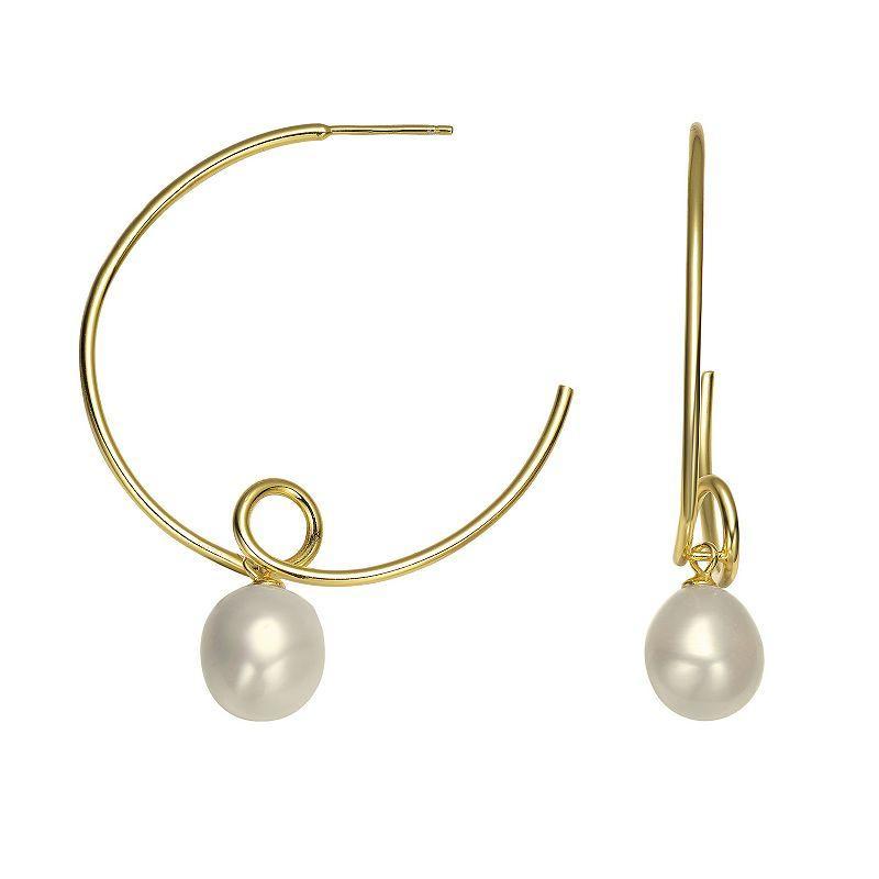 14k Gold Over Sterling Silver Freshwater Cultured Pearl Open Hoop Earrings, Womens, Gold Tone Product Image