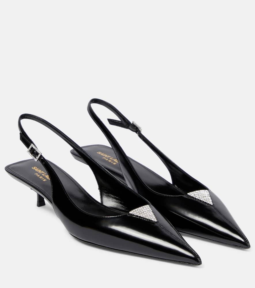 SAINT LAURENT Cherish Crystal-embellished Glossed-leather Slingback Pumps In Black Product Image