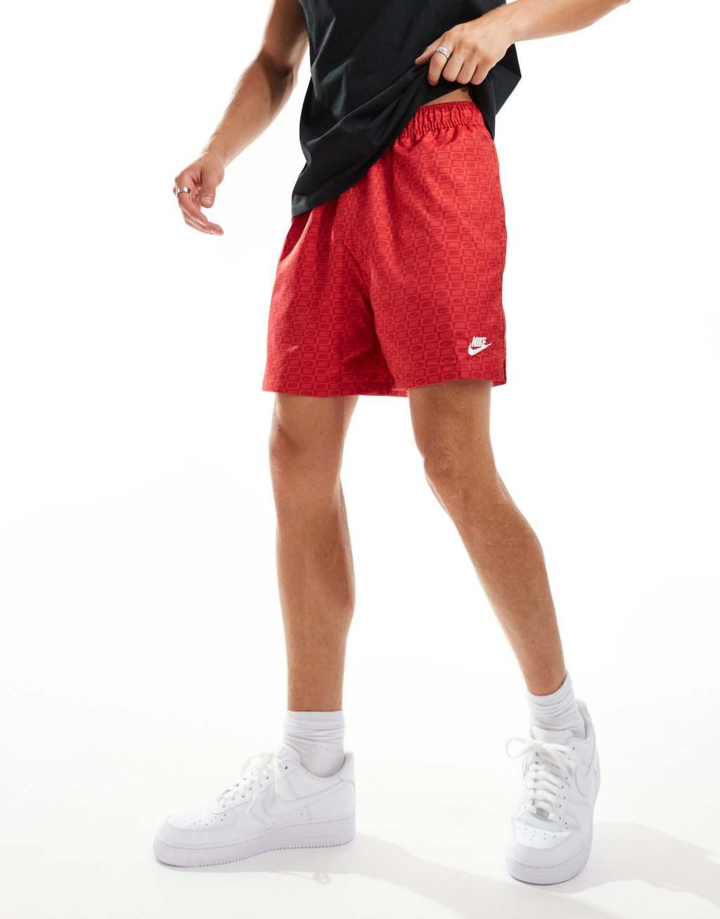 Nike Club monogram shorts in red Product Image