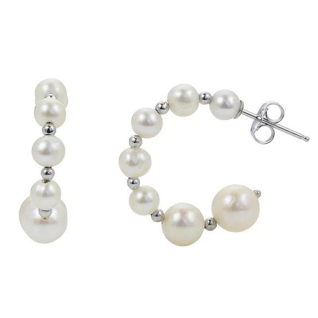 PearLustre by Imperial Sterling Silver Graduated Freshwater Cultured Pearl & Bead Hoop Earrings, Womens Product Image