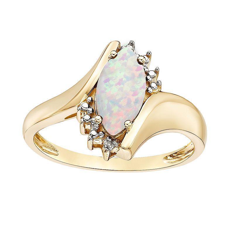 Gemminded 10k Gold Lab-Created White Opal & Diamond Accent Bypass Ring, Womens Product Image