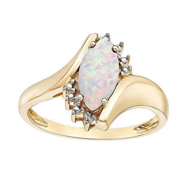 Gemminded 10k Gold Lab-Created White Opal & Diamond Accent Bypass Ring, Womens Product Image